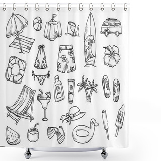 Personality  Beach Theme Doodle  Shower Curtains