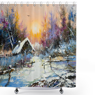 Personality  Rural Winter Landscape Shower Curtains