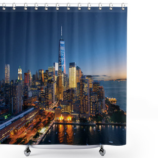 Personality  New York City - Beautiful Colorful Sunset Over Manhattan Shower Curtains