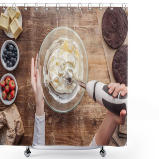 Personality  Partial Top View Of Woman Mixing Cream For Delicious Homemade Cake Shower Curtains