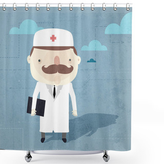 Personality  Vector Grunge Background With Doctor. Shower Curtains
