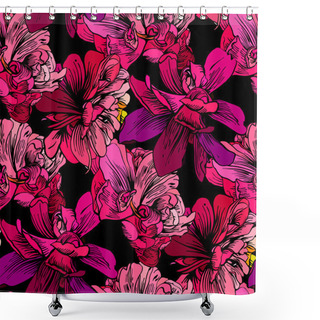 Personality  Red Flowers On Black Background Shower Curtains