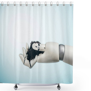 Personality  Robotic Hand With Black Ground On Bicolor Background, Earth Day Concept Shower Curtains