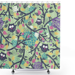 Personality  Creative Children Pattern With Funny Owls And Floral Elements. Shower Curtains