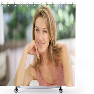 Personality  Blond Woman At Home Shower Curtains