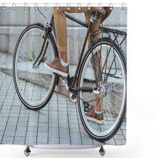 Personality  Cropped Shot Of Man Riding Bicycle On Street Shower Curtains