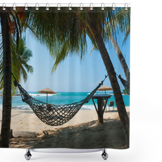Personality  Hammock Between Palm Trees Shower Curtains