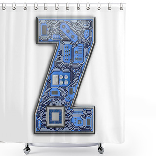 Personality  Letter Z.  Alphabet In Circuit Board Style. Digital Hi-tech Letter Isolated On White. 3d Illustration Shower Curtains