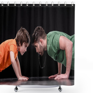 Personality  Man And Boy Training Together Shower Curtains