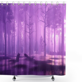 Personality  Dark Mysterious And Marshy Forest At Misty Night Shower Curtains