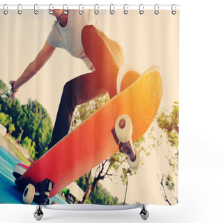 Personality  Woman Skateboarder At Skate Park Shower Curtains