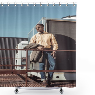 Personality  Handsome Man Holding Jacket Shower Curtains