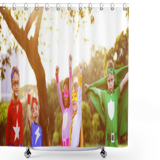 Personality  Kids In Superhero Costumes Shower Curtains