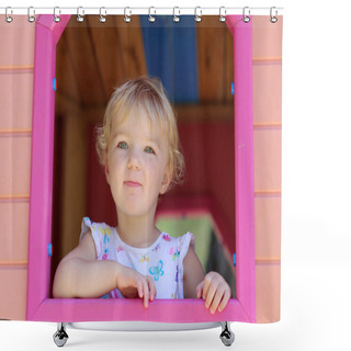 Personality  Happy Little Girl Having Fun In Playhouse On A Summer Day Shower Curtains