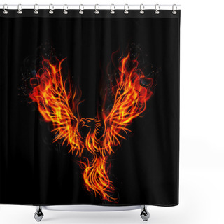 Personality  Fire Burning Phoenix Bird With Black Background Shower Curtains