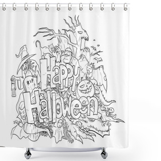 Personality  Happy Halloween Doodle (black & White) Shower Curtains