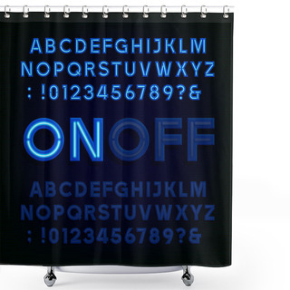 Personality  Blue Neon Light Alphabet Font. Two Different Styles. Lights On Or Off. Shower Curtains