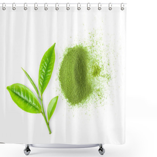 Personality  Green Tea Powder On White Background Shower Curtains