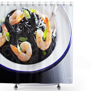 Personality  Squid Ink Homemade Pasta With Shrimp Shower Curtains