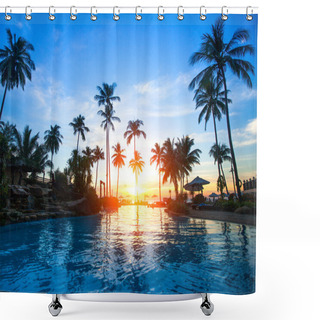 Personality  Beautiful Sunset At A Beach Resort In Tropics Shower Curtains