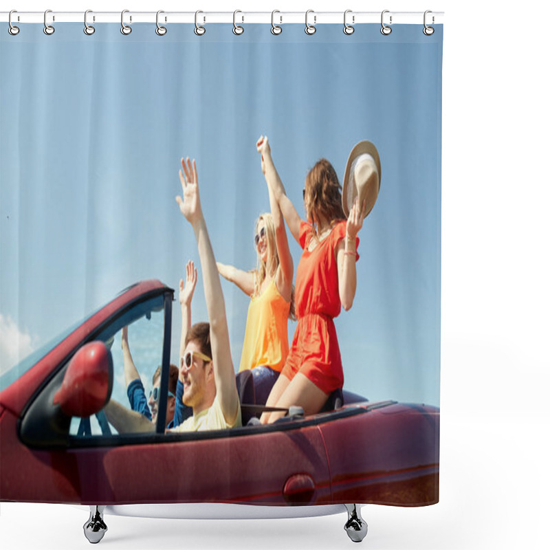 Personality  Happy Friends Driving In Cabriolet Car At Country Shower Curtains