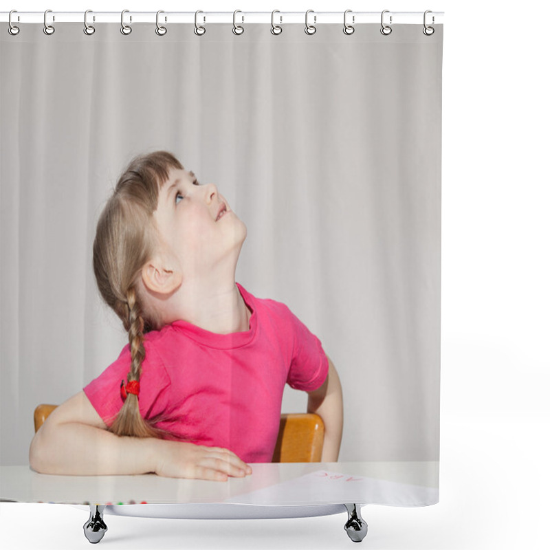 Personality  Smiling Little Girl Sitting At The Table Shower Curtains