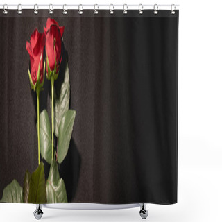 Personality  Two Red Roses On Black Background, Funeral Concept, Banner Shower Curtains