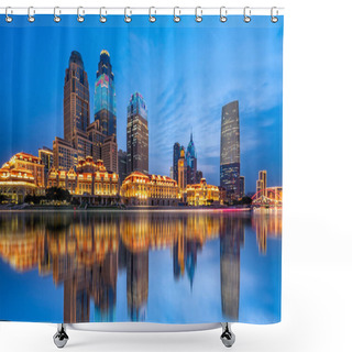 Personality  Night View Of Tianjin Urban Architectural Landscap Shower Curtains