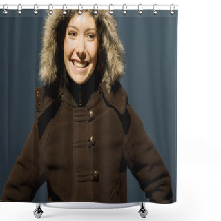 Personality  Young Woman With Winter Coat Shower Curtains