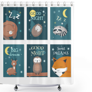 Personality  Cute Sleeping Wild Animals Vector Card Set Shower Curtains