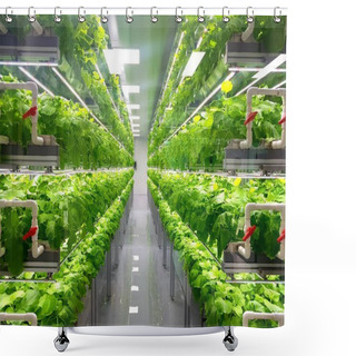 Personality  Plants On Vertical Farms Grow With Led Lights. Vertical Farming Is Sustainable Agriculture For Future Food. Shower Curtains