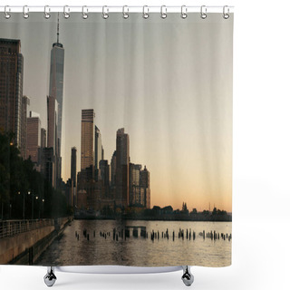 Personality  Skyscraper Of World Trade Center And Hudson River In New York City Shower Curtains