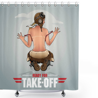 Personality  Ready For TakeOff WWII Pin Up Pilot Girl Shower Curtains