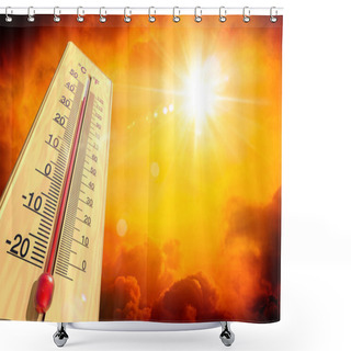 Personality  Heatwave With Warm Thermometer And Fire - Global Warming And Extreme Climate - Environment Disaster - Contain 3d Rendering Shower Curtains