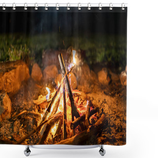 Personality  Campfire At Night In Mountains  Shower Curtains