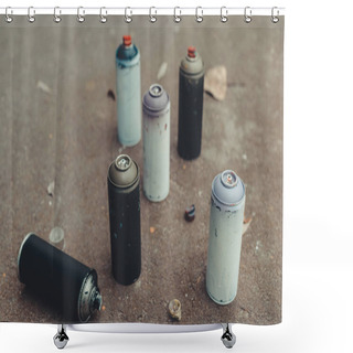 Personality  Cans With Colorful Spray Paint For Graffiti On Asphalt Shower Curtains