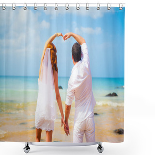 Personality  Hands In The Shape Of A Heart On The Background Of The Sea Shower Curtains