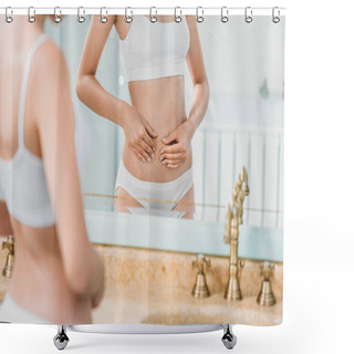 Personality  Cropped Shot Of Young Woman In Underwear Looking At Mirror In Bathroom Shower Curtains