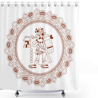 Personality  Illustration Sketch Drawing Aztec Cacao Bean, Leaves, Nibs, Circ Shower Curtains