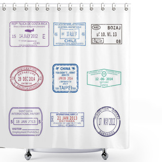 Personality  Vector International Business And Vacations Travel Visa Stamps For Passport Set Shower Curtains
