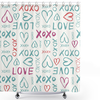 Personality  Hand Written Valentines Day Typography Vector Seamless Pattern. Hand Drawn Doodle Hearts And Words Love. XOXO. Graffity Shower Curtains