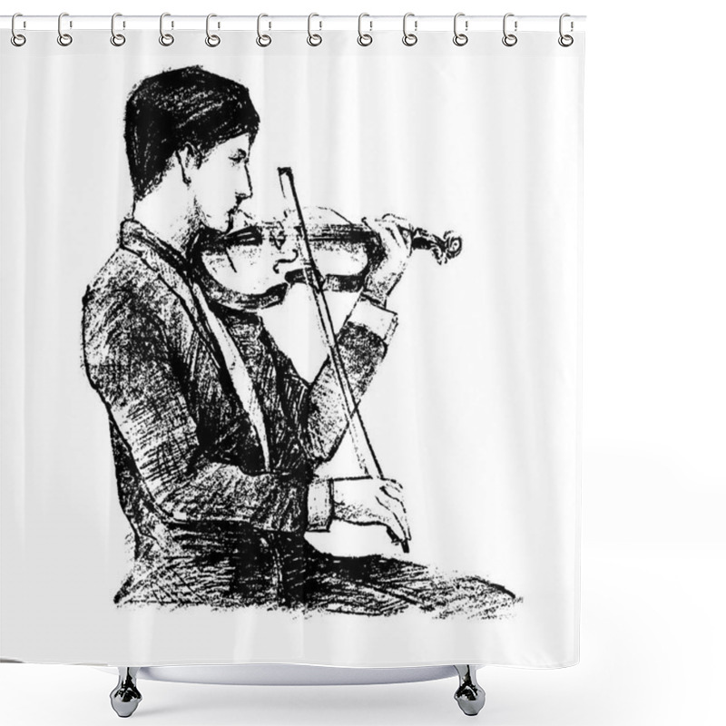 Personality  Drawing Of The Classical Musician Plays Instrument Hand Draw  Shower Curtains