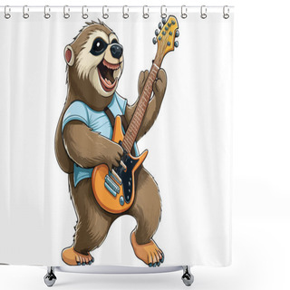 Personality  Sloth Playing A Guitar Vector Illustration Shower Curtains