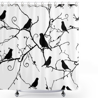 Personality  Birds On Swirling Branches Seamless Pattern, EPS10 File Shower Curtains