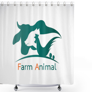Personality  Vector Group Of Animal Farm Label - Cow,pig,chicken,egg Shower Curtains