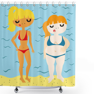 Personality  Fit And Fat Girls On Beach Shower Curtains