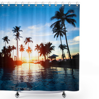 Personality  Beautiful Sunset At A Beach Resort In The Tropics Shower Curtains