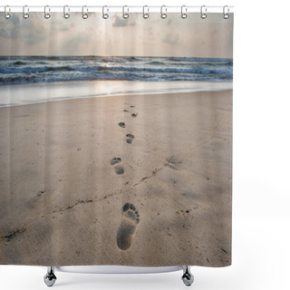 Personality  Footsteps On Sandy Beach Shower Curtains