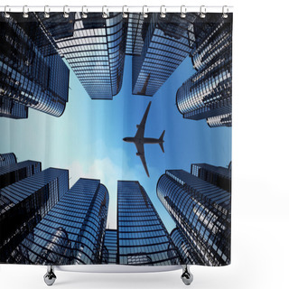 Personality  Business Towers With A Airplane Silhouette Shower Curtains