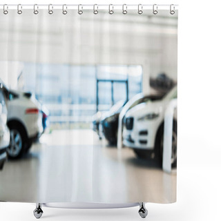 Personality  Blurred Car Showroom With New And Luxury Cars  Shower Curtains